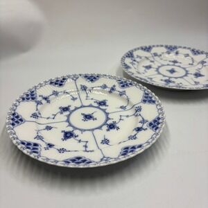 Royal Copenhagen Blue Fluted Full Lace Plates Set of 2 White Blue Porcelain 1086